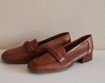 Vintage Loafers NOS B4FUN Brown Leather Loafers Cinnamon Brown Leather Flats Genuine Leather Women's Shoes