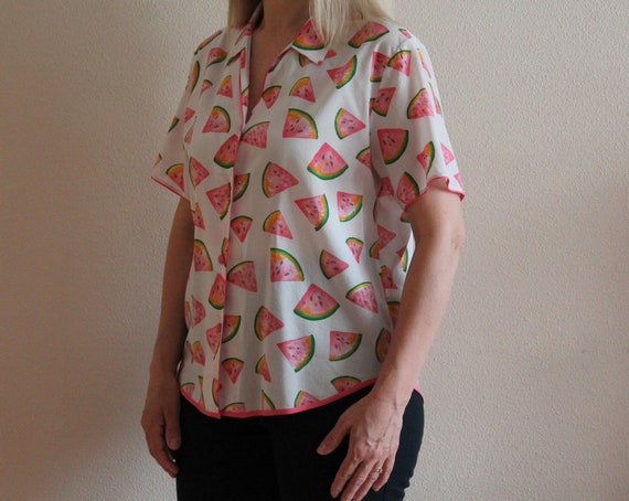 Pajama Top Vintage Blouse Watermelon Print Top Tr… - image 3