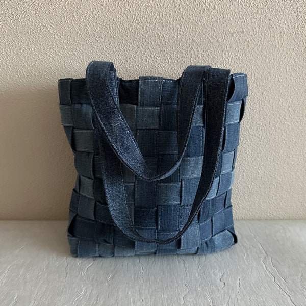 Sac fourre-tout en denim Sac à bandoulière en denim Sac à main en patchwork Sac en jean bleu