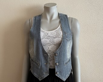 Women's Vest Denim Vest Blue Denim Vest Fitted Jeans Waistcoat Metal
