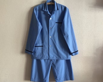 Vintage Pajamas Set Men Pyjama Mens Retro Pajama Clothes Blue Night Clothing
