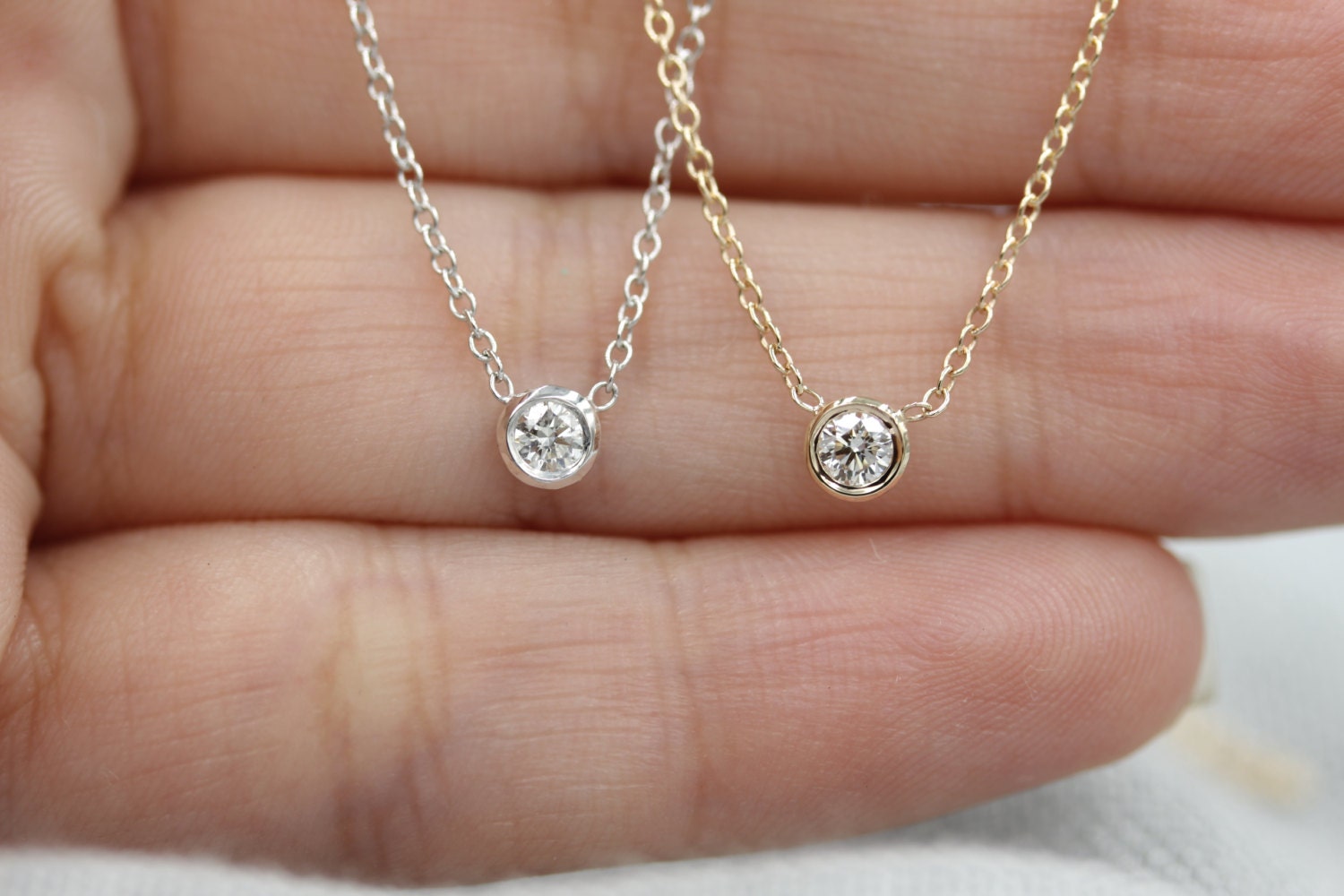 Solid 14k gold diamond necklace solitaire necklace classic | Etsy