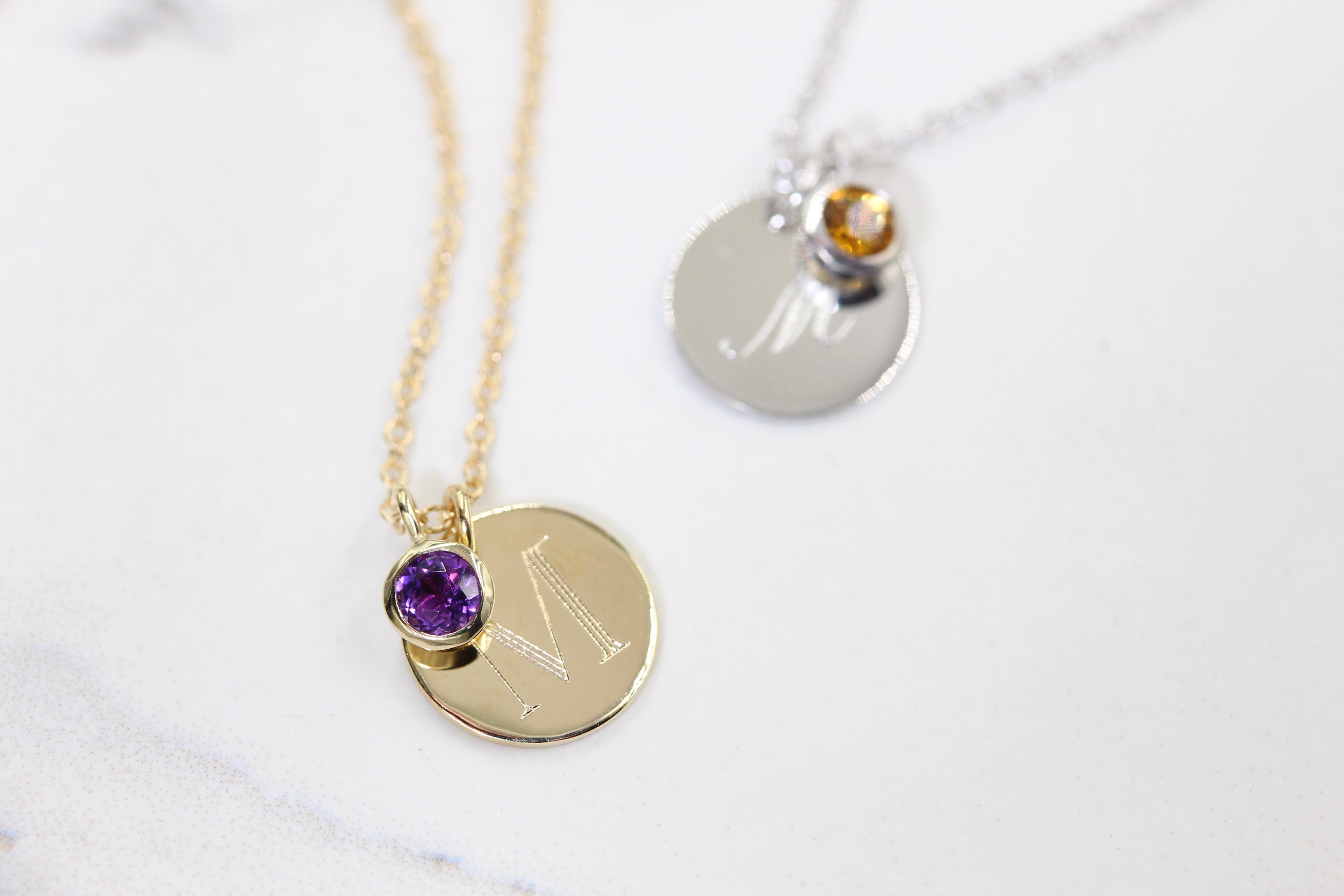 14k gold birthstone initial necklace personalized necklace Etsy