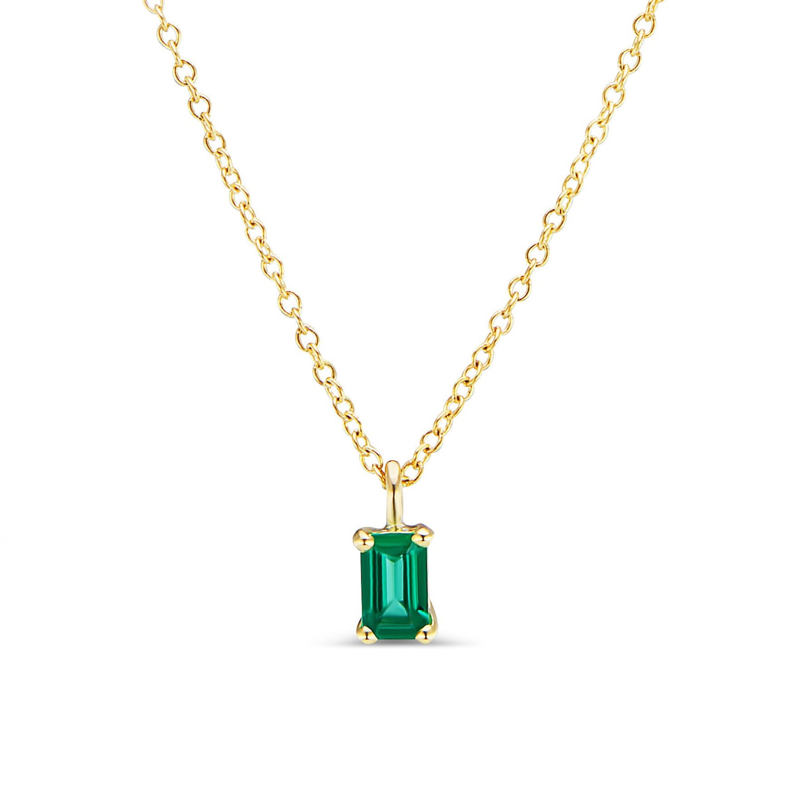 14k solid gold emerald necklace genuine emerald necklace Etsy
