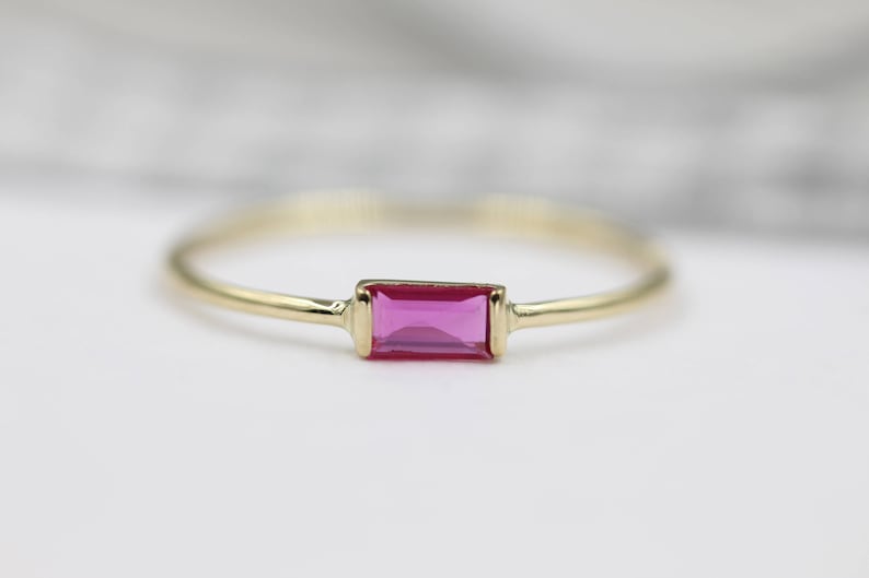 14k solid gold stackable ring  ruby ring baguette ring image 3