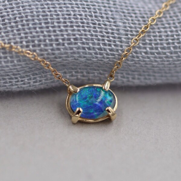 Solide 14 k gold Opal Halskette Geburtssteine Halskette Farbe Stein Halskette