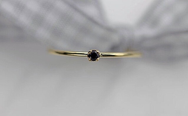 14k solid gold stackable ring black diamond ring minimalist | Etsy