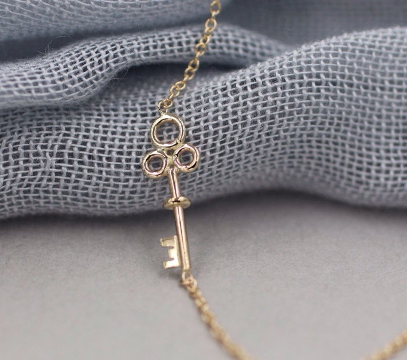 Solid 14k gold key necklace message necklace layered necklace Etsy