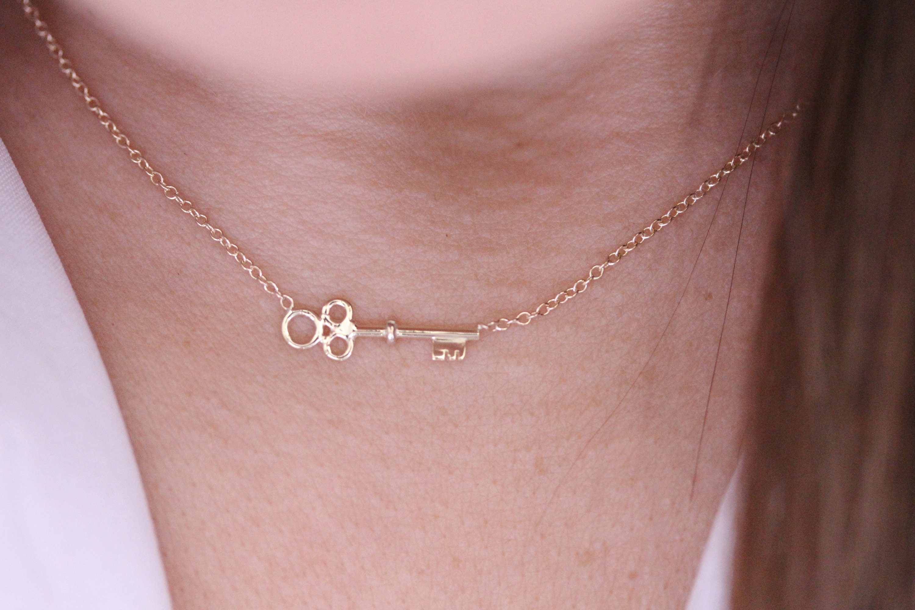 Solid 14k gold key necklace message necklace love necklace Etsy