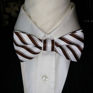 White  Brown  Stripe, Bow tie, Mens Bowties,Cotton Print Bowtie,Cool Bow Tie,Wedding,Grooms,Prom Bow Ties.