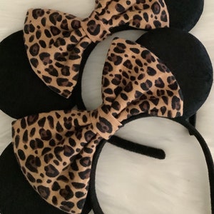 Cheetah Print Minnie Ears Headband: Brown Cheetah Bow,Up Headband image 3