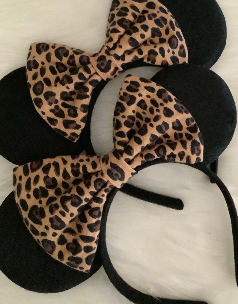 Cheetah Print Minnie Ears Headband: Brown Cheetah Bow,Up Headband image 3