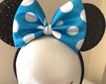 Minnie Mouse Blue Polka Dot Bow With Daisy Flower Disney  display picture 1