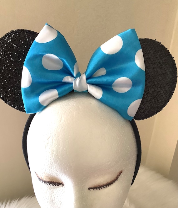 Blue Polka Dot Minnie Ears: Satin Bow Headband - Etsy display picture 1