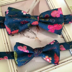Father and Son, Navy Butterfly Bowties, Midnight  Bowties, Men&#39;s  Navy Bow Ties, Modern Bowties,Blue Floral Wedding Ties,Grooms,Prom