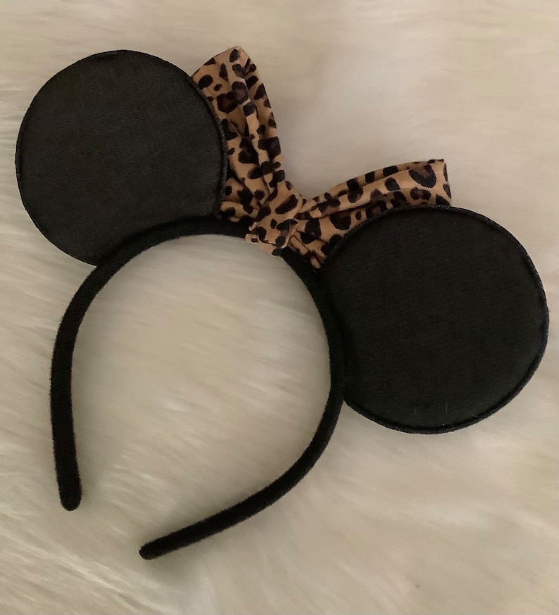 Cheetah Print Minnie Ears Headband: Brown Cheetah Bow,Up Headband image 4