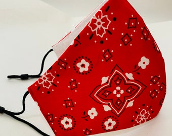 Red Bandana Face Mask: Reusable Cotton Fabric, Handmade in USA