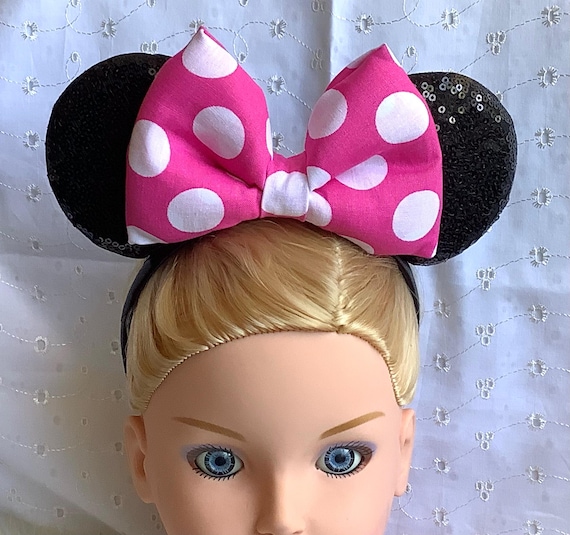 Pink Polka Dot Minnie Ears: Handmade Cotton Puffy Bow  display picture 2