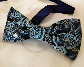 Men's Bowties, Brocade Bow Tie,Evening Bow Ties,Navy Bow Tie,Midnight Blue Ties,Paisley Necktie,Formal Event,Blue Floral Bow Tie,Grooms