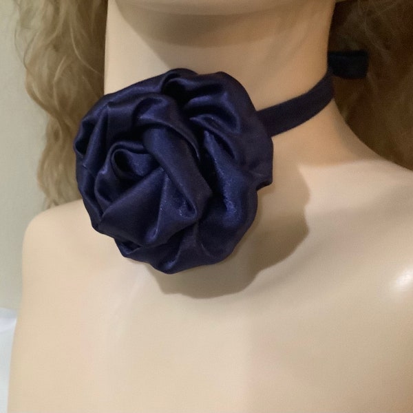 Navy Flower Choker, Rose Choker, Vintage Choker, Flower Choker, Neck Choker, Woman Tie, Wedding Necklace, Choker