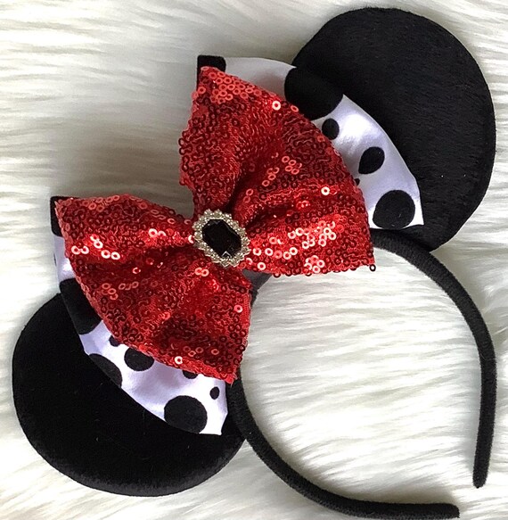 Dalmatian Minnie Ears Headband: Red Sequin Bow, Magical  display picture 3