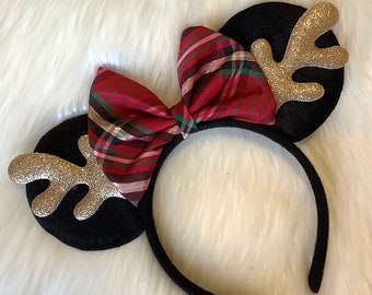 Holiday Plaid Ear Headband, Fall Minnie Headband, Minnie Christmas ears, Fall Plaid, reindeer ears, Holiday Ears, Christmas Headband