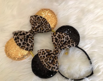 Sequin Minnie Ears: Cheetah Bow Headband, Costume Prop