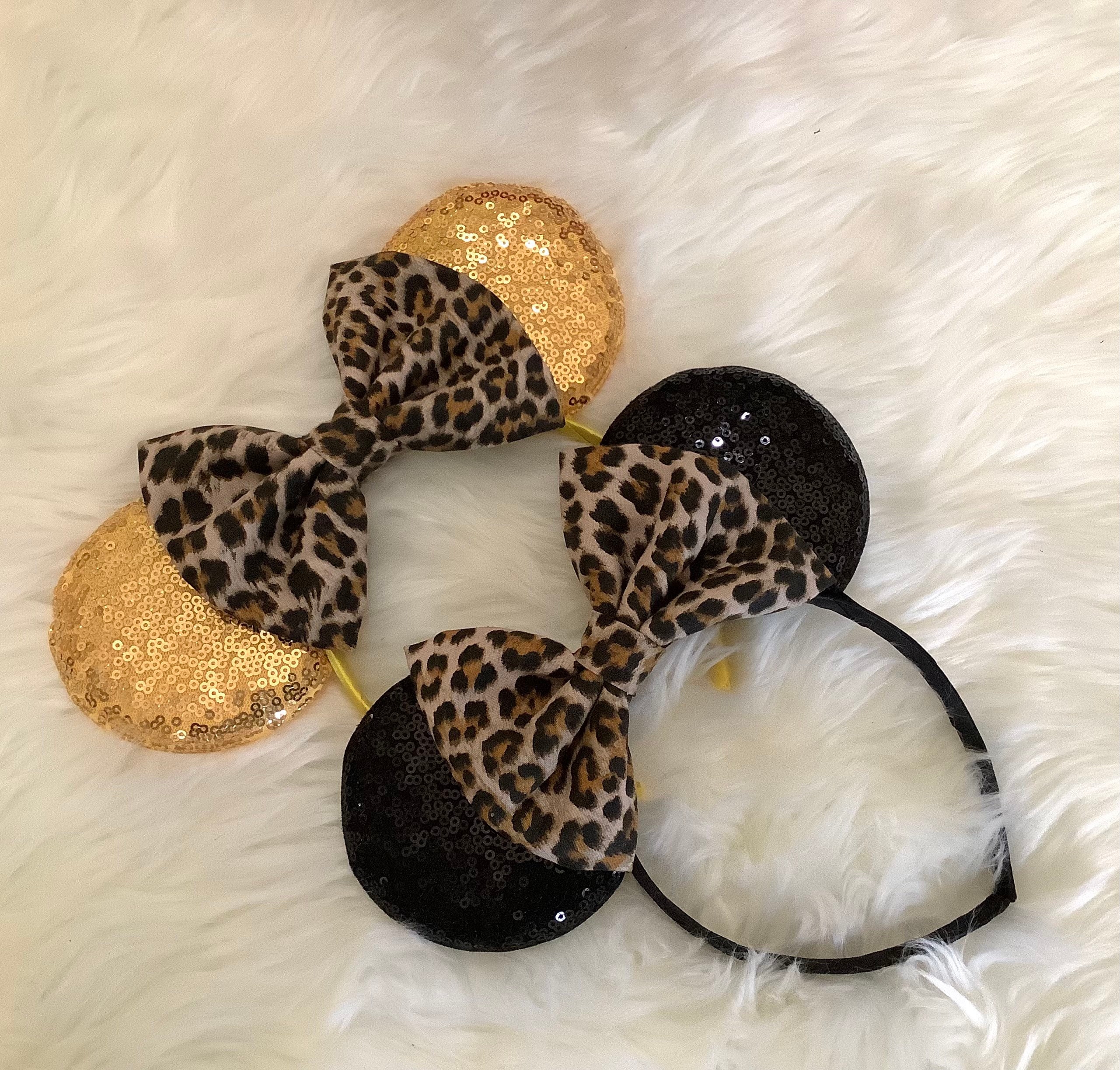 Disney Minnie  Gold and Black Sequin CHEETAH Ears Headband Disney parks sequin cheetah print Minnie ears | Mercari main image 2