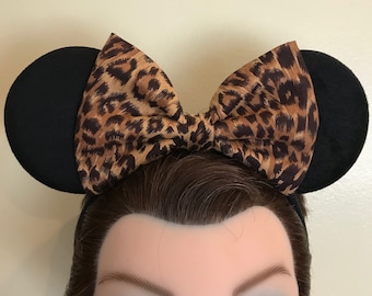 Minnie Cheetah  Bow,Cheetah Mask Set,Minnie Headband, Ear Headband,Animal Print Set.Adult Face Mask,Minnie Mouse Birthday