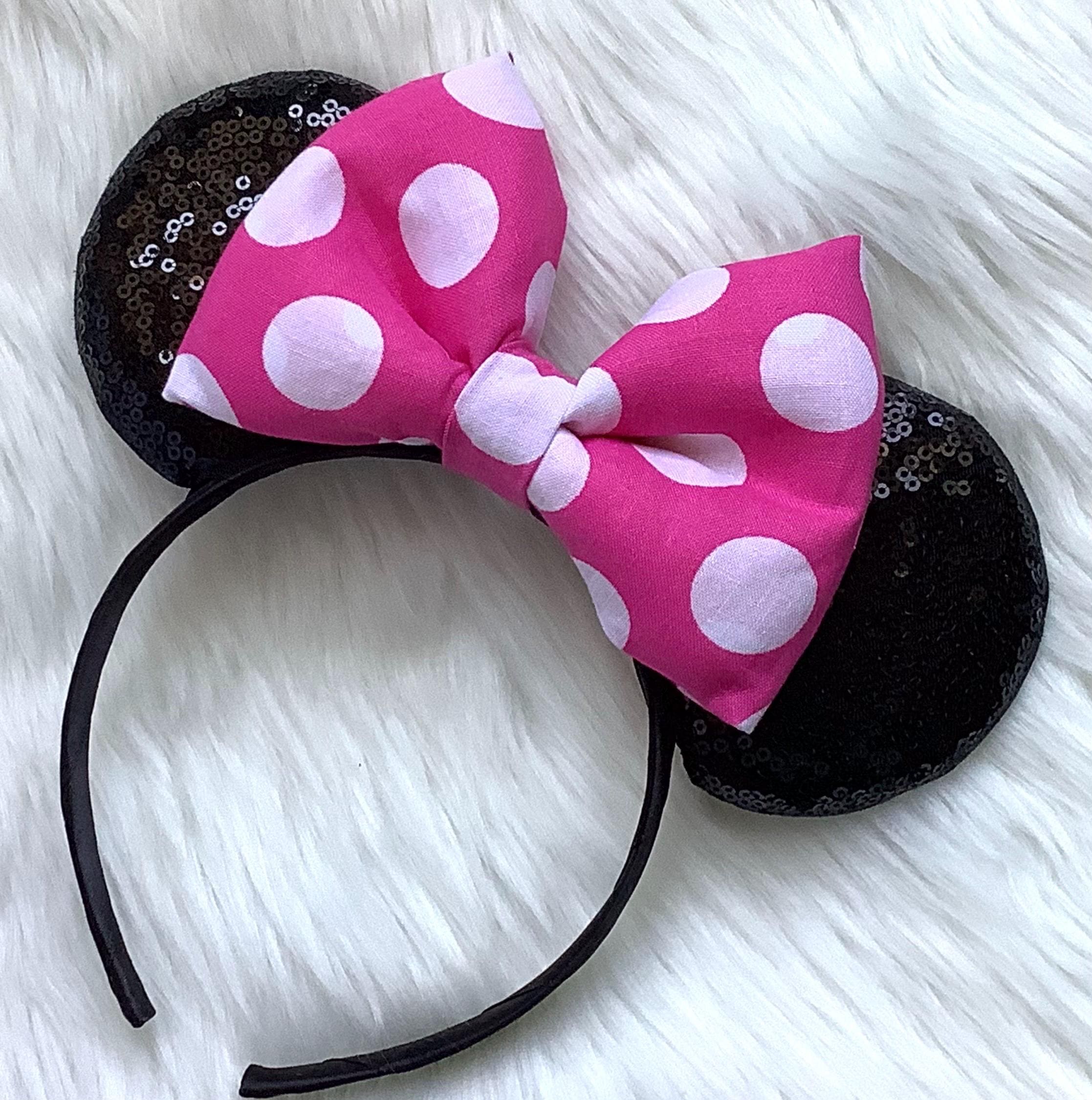 Pink Polka Dot Minnie Ears: Handmade Cotton Puffy Bow  display picture 3