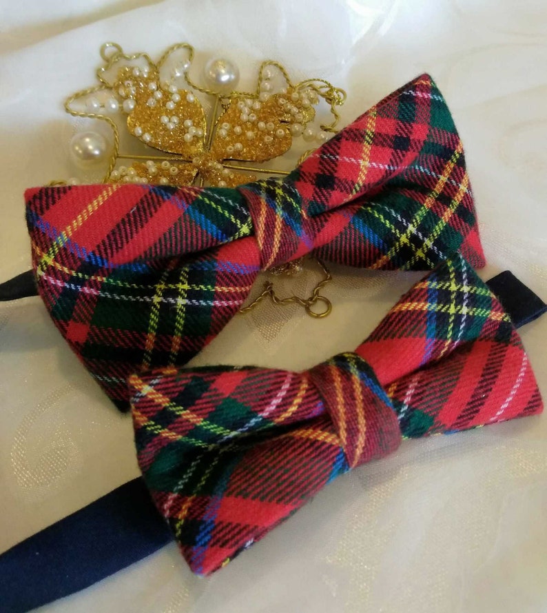 Father and Sonred Tartan Bow Tie Men Boys Bow Ties Plaid Etsy