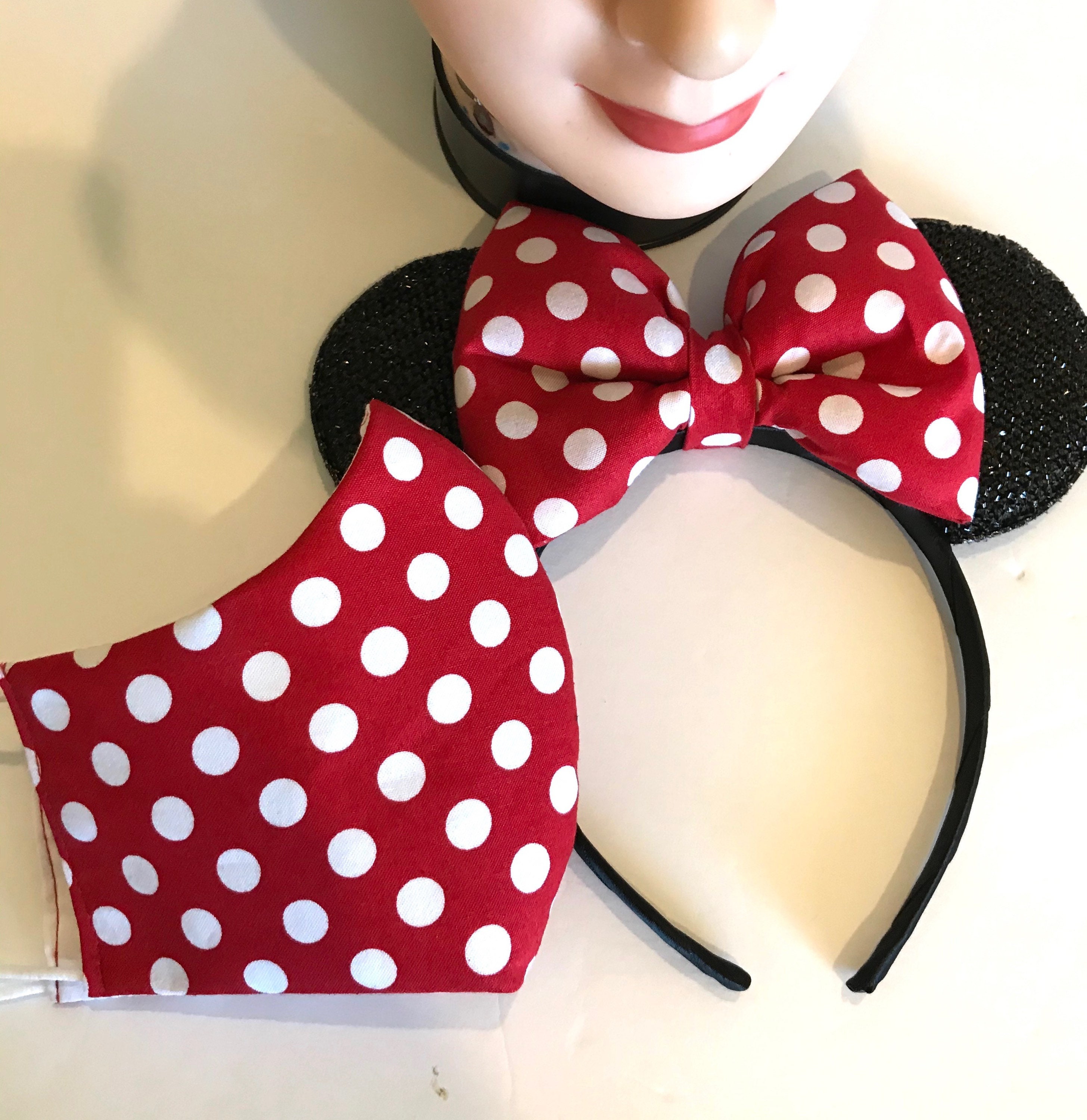 Minnie Red Set, Dot's Face Mask, Birthday Ears, Minnie Ears and Mask, Minnie Mouse Set, Custom Minnie, Dot's Face Mask, Holiday Minnie