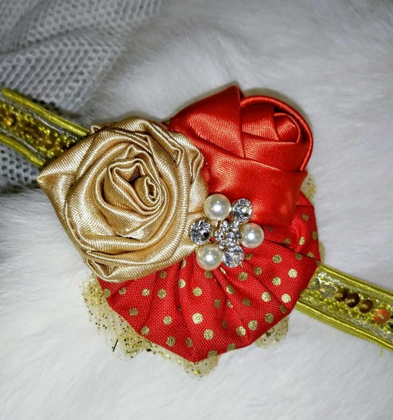 Red and Gold Bow Headband: Couture Holiday Hair Accessory - Etsy display picture 2