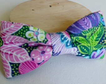 Floral Cotton Bow Tie: Purple Pink Botanical Print