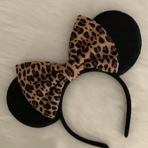 Brown Leopard Bow, Minnie Mouse Birthday,Animal Print Bow,Black Brown Bow,Cheetah Hair Bow,Minnie Headband,Minnie Ears,Adult Minnie Ears