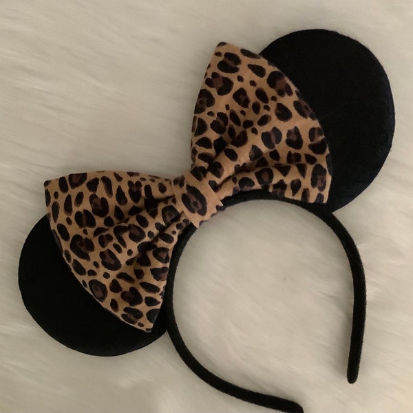Cheetah Print Minnie Ears Headband: Brown Cheetah Bow,Up Headband