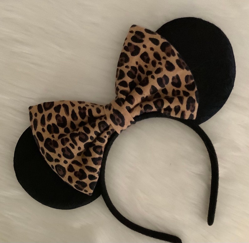 Cheetah Print Minnie Ears Headband: Brown Cheetah Bow,Up Headband image 1