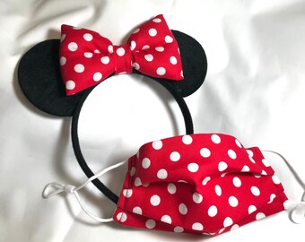 Red Polka Dot Minnie Ears and Mask Set - Kid Up Ears.
