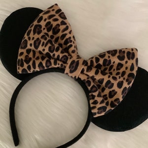 Cheetah Print Minnie Ears Headband: Brown Cheetah Bow,Up Headband image 2