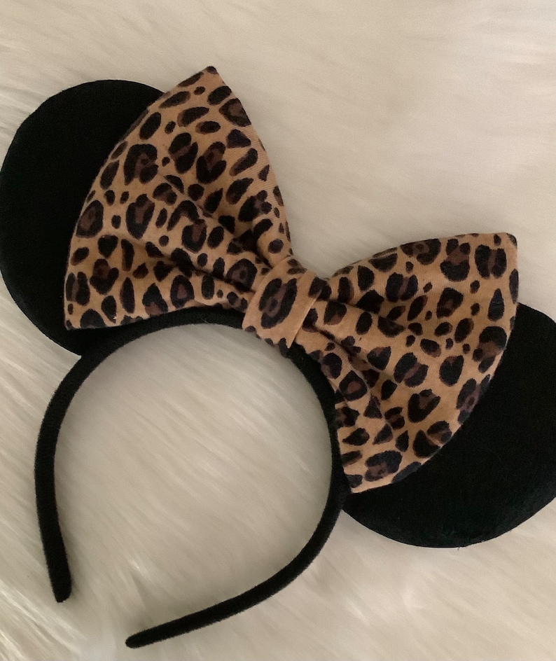 Cheetah Print Minnie Ears Headband: Brown Cheetah Bow,Up Headband image 2