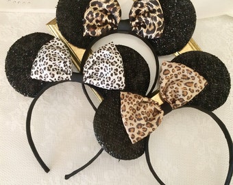 Minnie Animal Print,Cheetah Headband,Minnie Ears,Leopard  Bow,Minnie Mouse Birthday,Halloween Ear Headband,Minnie  Bow,Minnie Classic