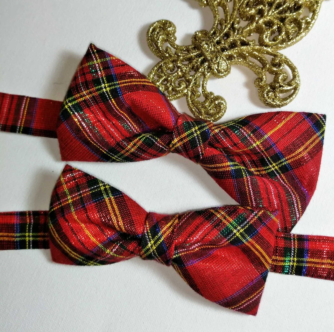 Red Plaid Bow Tiefather Son Set Christmas Bow Tiered Gold - Etsy