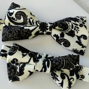Damask Bowtie,Wedding Bow tie, Ivory Bow Tie, Damask Print bowtie,bowtie, bow ties, ties, father and son, bow tie set, father and son bowtie