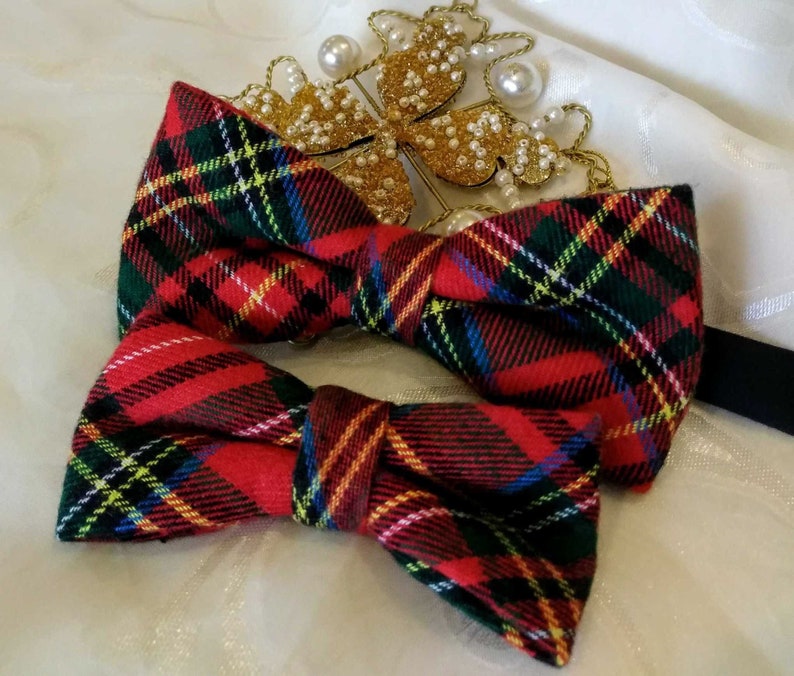 Father and Sonred Tartan Bow Tie Men Boys Bow Ties Plaid Etsy