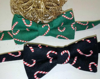Candy Cane Print Bowtie: Holiday Cotton Bow Tie