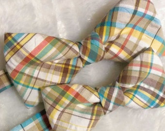 Madras Plaid Bow Tie,father and Son, Formal Event,Elegant Bow Tie,Classic Plaid,Mens Bow Ties,Wedding Baptism,Grooms,Prom
