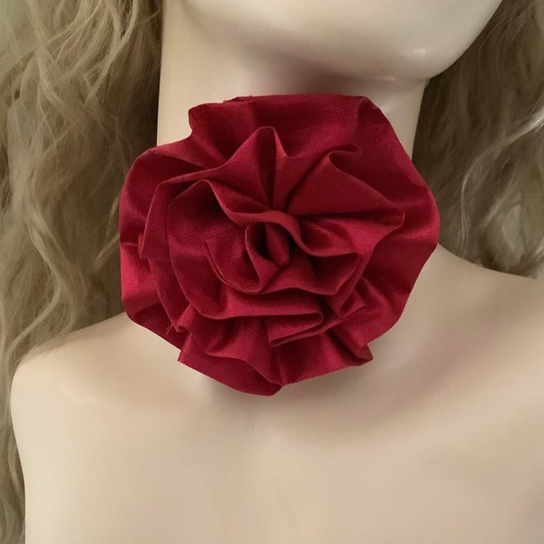 Fire Red Rose Choker, Gothic Romantic, Vintage Choker, Velvet Choker, Woman Tie, Rosette Choker, Wedding Choker