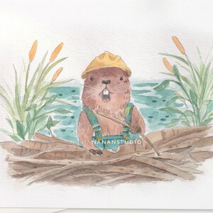 Mr.Otter met Mr.Beaver | watercolour painting, wall decor, children's book, nursery decor