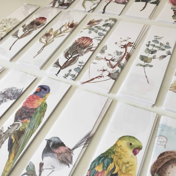 Watercolour Book Marks | Australian native birds and flowers