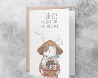 Funny birthday card | rabbit illustration